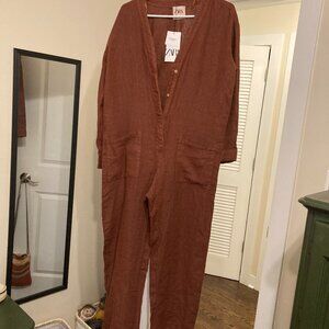 Zara 100% Linen Jumpsuit with Tags